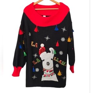 Holiday Time Black and Red Llama Sweater Size 1X 16/18